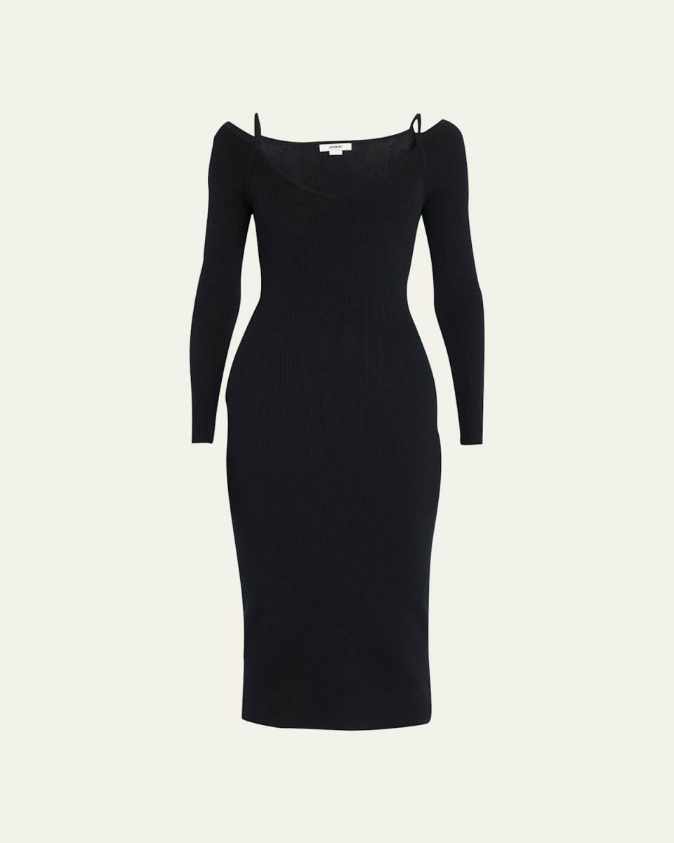 Ribbed Cold-Shoulder Wool Midi Dress